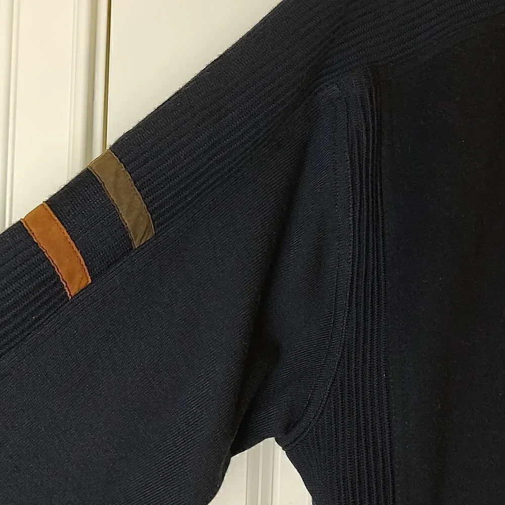 Giuliano Trico Men's Navy Wool Zip Front Sweater Academia Grandpa Jacket